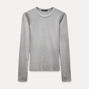 Zara Ribbed Washed Effect Long Sleeve Tee